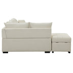 Modern L-shaped Sectional Pull Out Sofa Bed with USB Ports and Storage Ottoman, Beige, Jacquard Fabric, 82.6' - Grand Goldman Shop