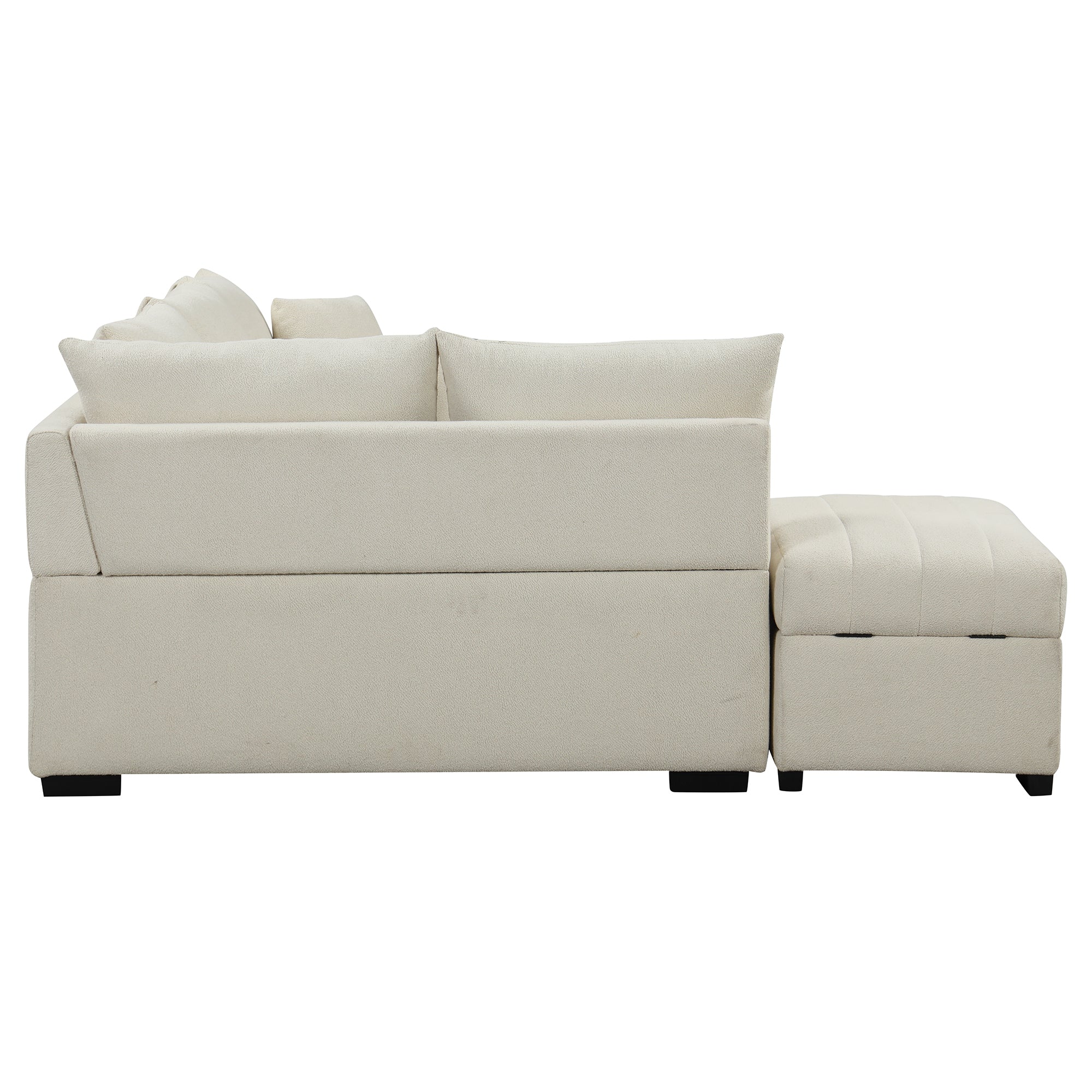 Modern L-shaped Sectional Pull Out Sofa Bed with USB Ports and Storage Ottoman, Beige, Jacquard Fabric, 82.6' - Grand Goldman Shop