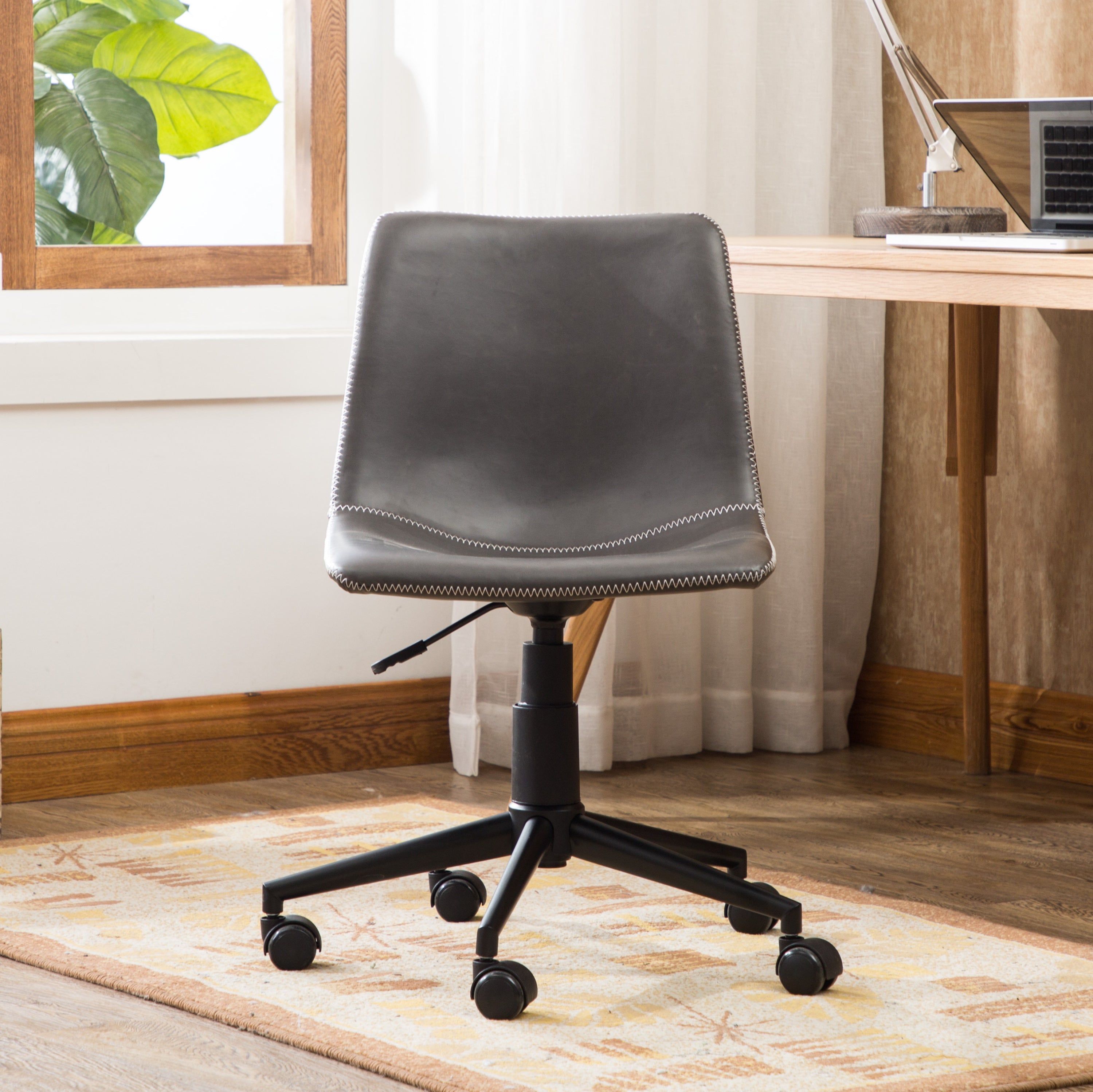 Cesena Faux Leather 360 Swivel Air Lift Office Chair, Antique Gray - Grand Goldman