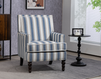 Upholstered Accent Chair, Vintage Armchair with Blue and White Striped Linen Fabric and Nailhead Trim for Living Room - Grand Goldman Shop