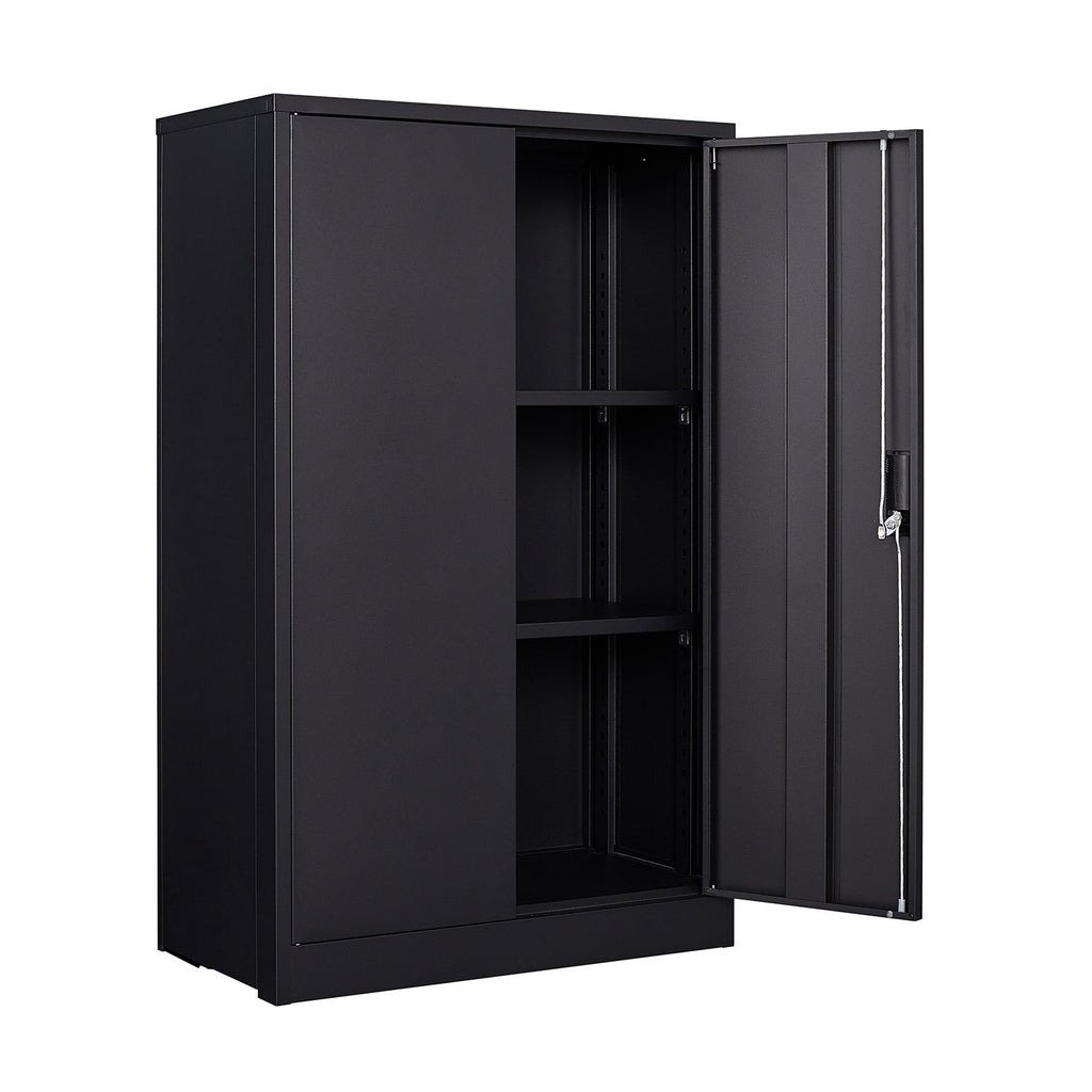 Black Metal Storage Cabinet with Locking Doors and Adjustable Shelf, Folding Filing Locker for Home Office, School, Garage, S