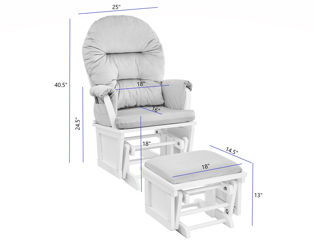 Madison Glider and Ottoman White Wood and Gray Fabric - Grand Goldman