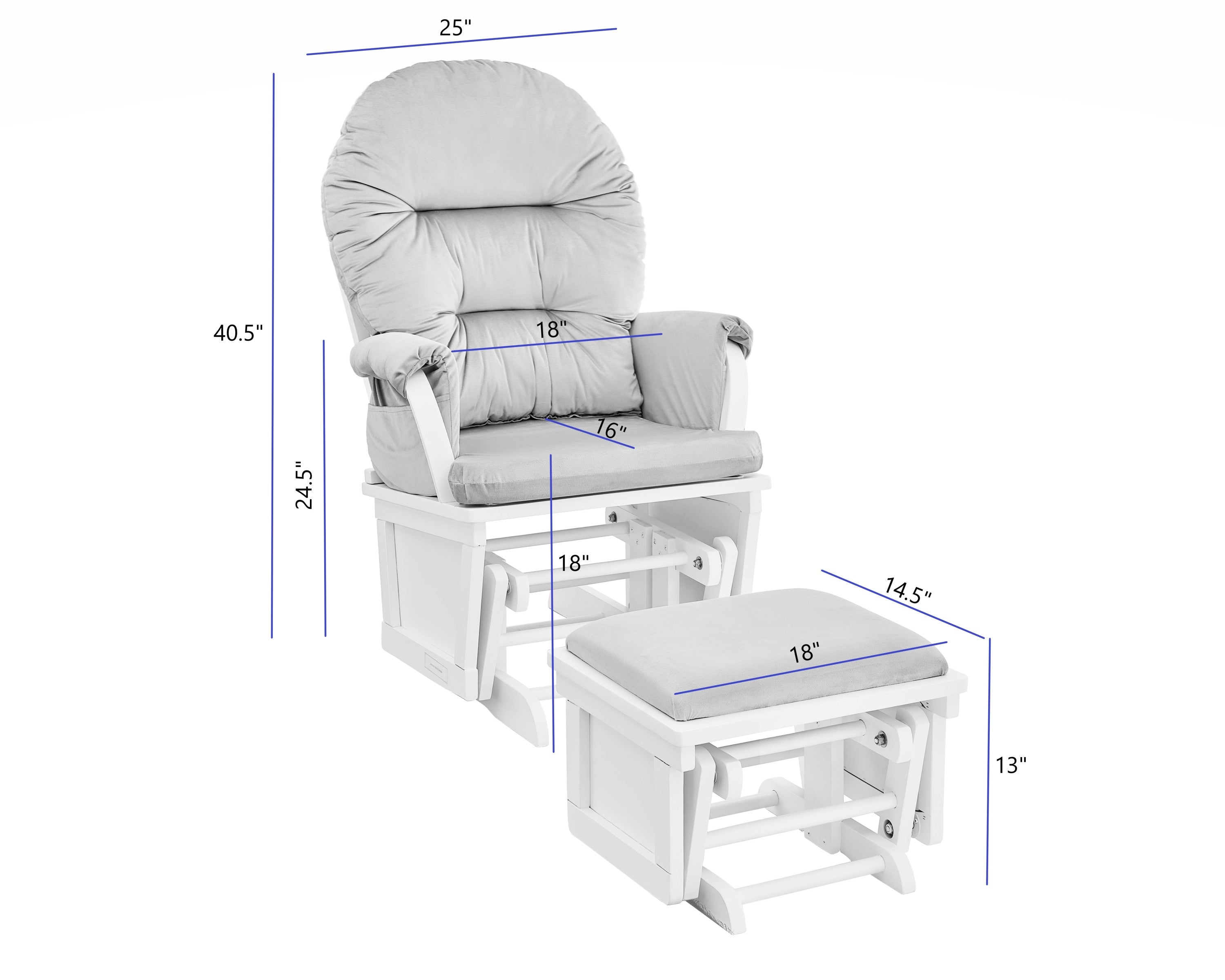 Madison Glider and Ottoman White Wood and Gray Fabric - Grand Goldman