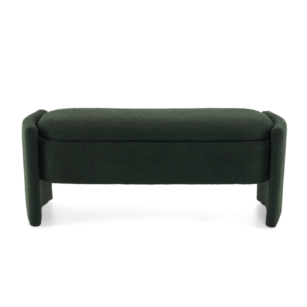 Elegant Long-shaped Storage Ottoman Bench, Boucle Material, Dark Green, Simple and Grand Design - Grand Goldman Shop