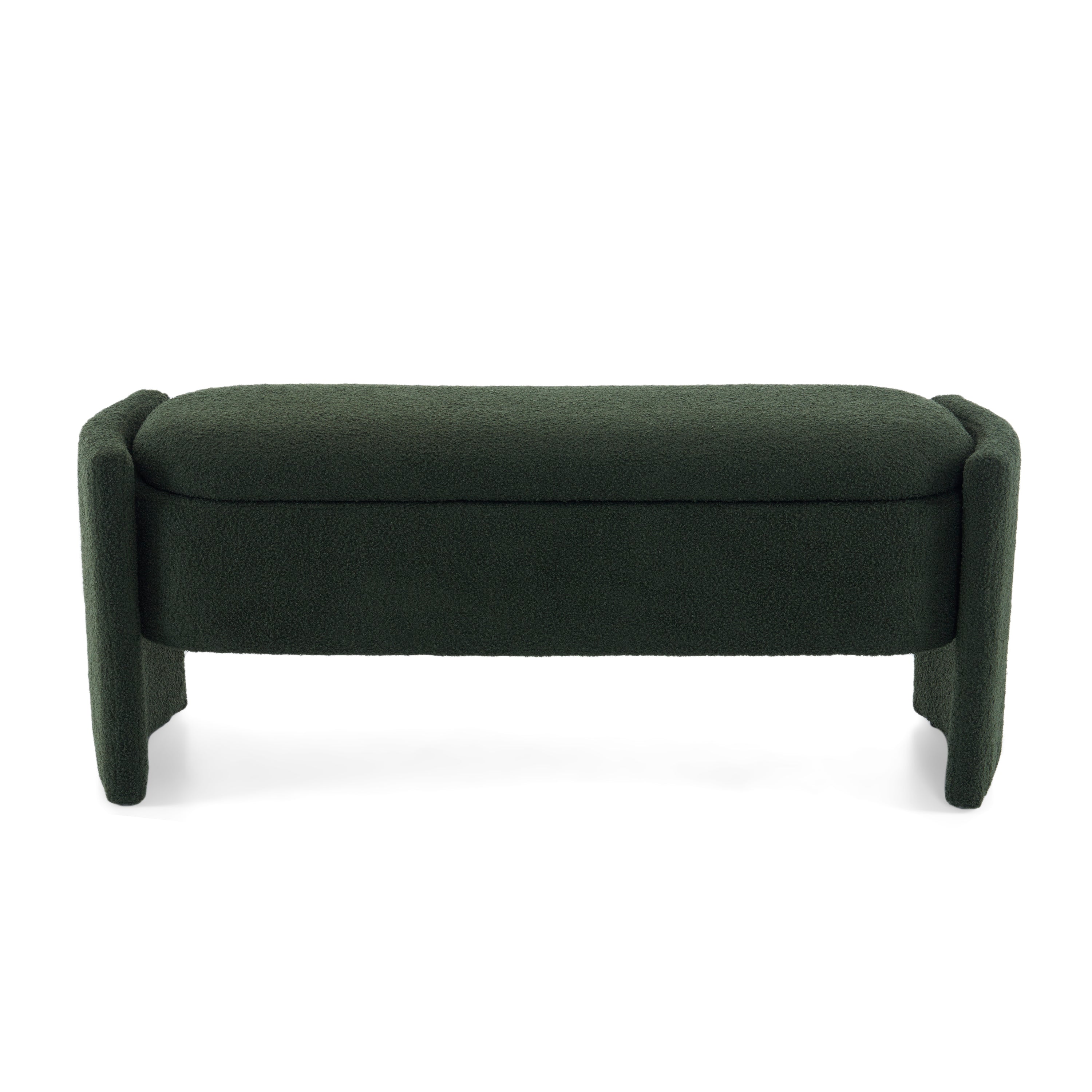 Elegant Long-shaped Storage Ottoman Bench, Boucle Material, Dark Green, Simple and Grand Design - Grand Goldman Shop