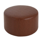 Upholstered Round Ottoman,PU Leather,Brown - Grand Goldman Shop