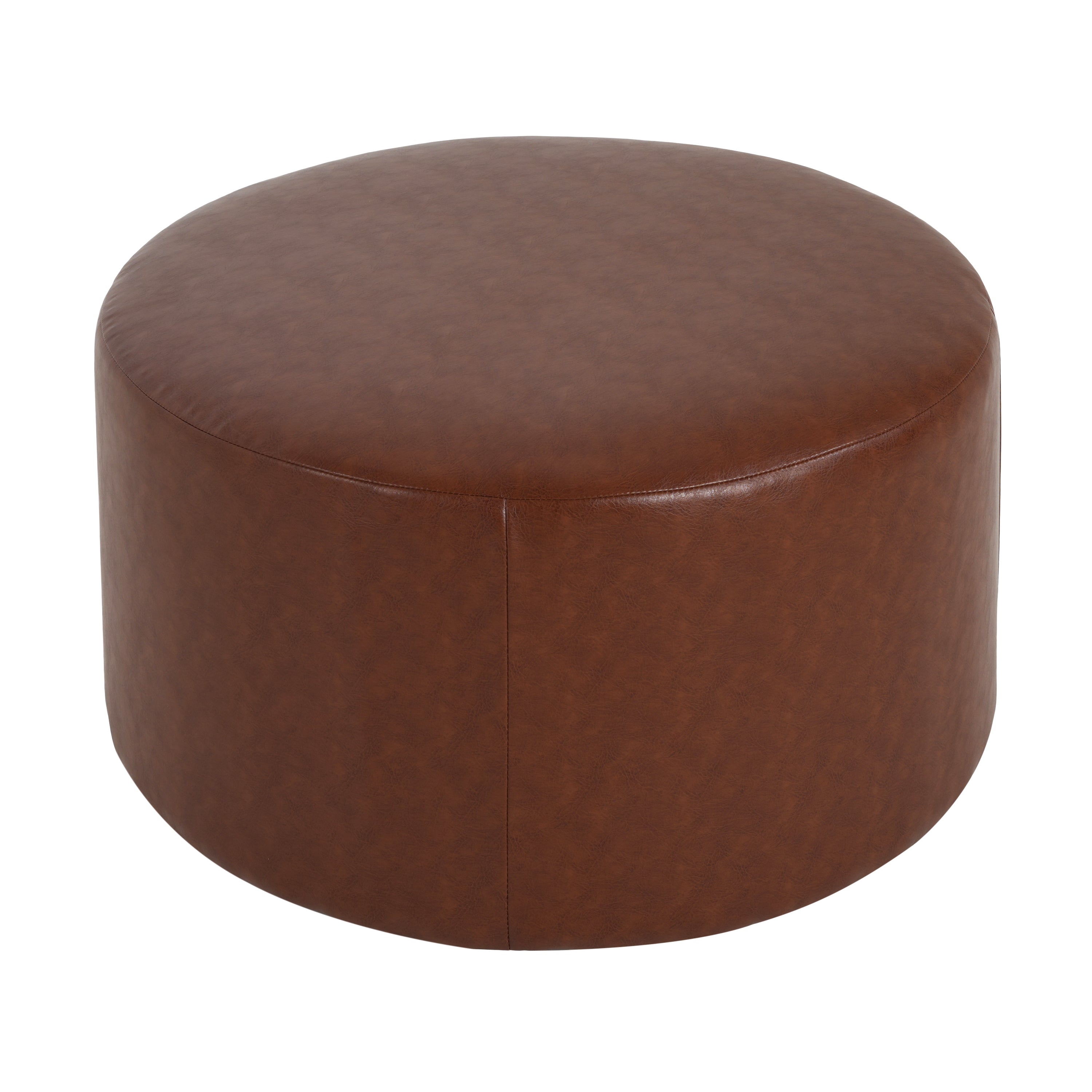 Upholstered Round Ottoman,PU Leather,Brown - Grand Goldman Shop