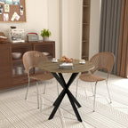 Modern 31.5 Inch Round Dining Table in Rustic Brown with Black Metal Legs, MDF Top for 2-4 People, Compact Kitchen or Dining Room Table - Grand Goldman Shop