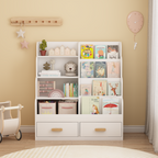 Kids Bookshelf with 2 Storage Drawers, Front-Facing Children's Bookcase and Toy Organizer, Multi-Tier Reading Shelf for Toddl
