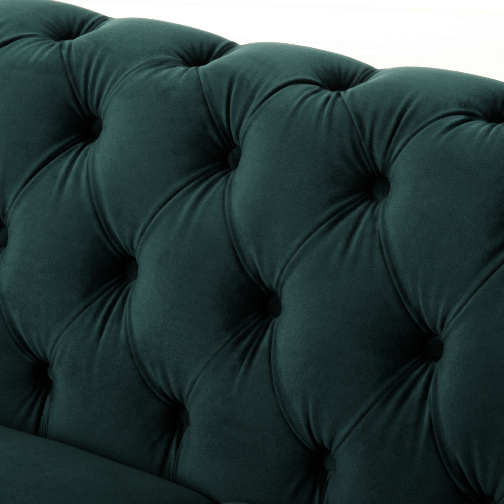 VIVALUX Chesterfield Velvet Loveseat Sofa 2-Person Rolled Arm Upholstered Couch Forest Green 59.44' - Grand Goldman Shop