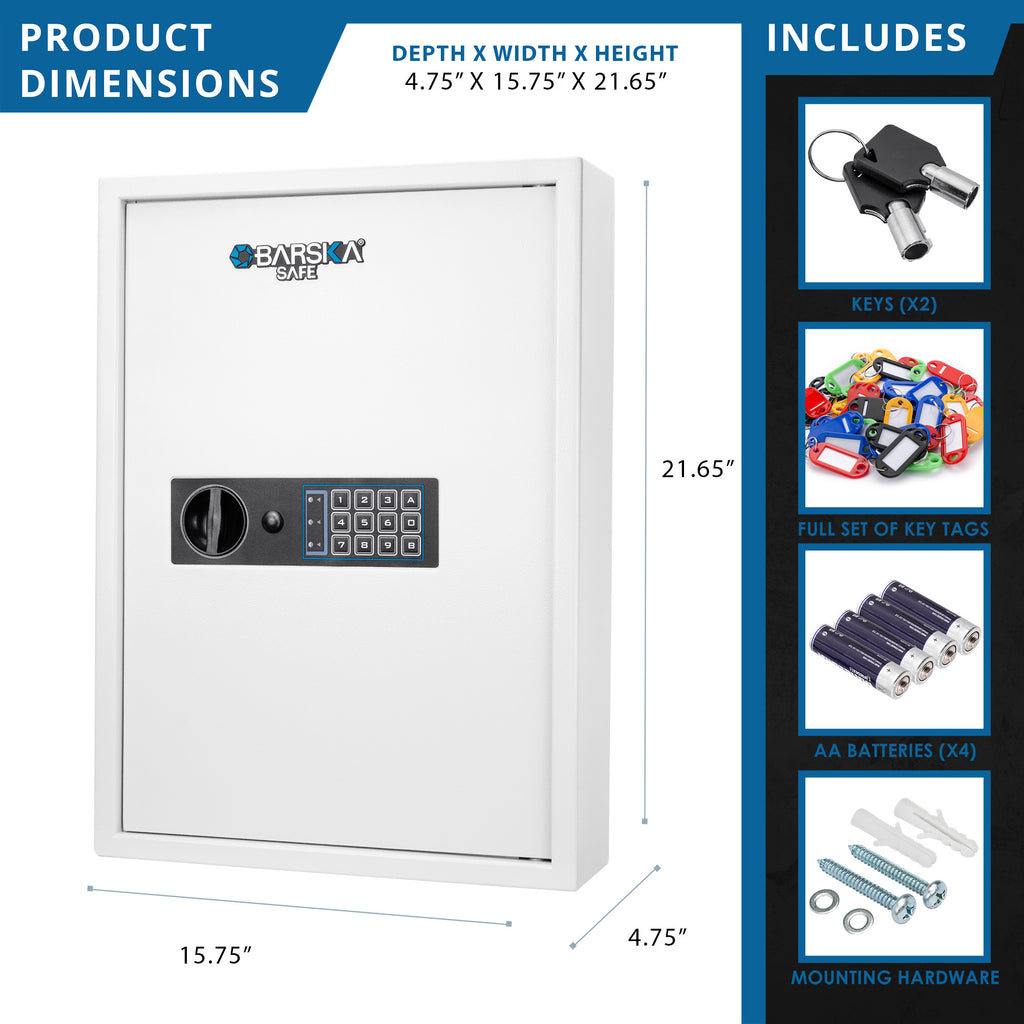 Digital Keypad Wall Safe Key Cabinet with 100 Key Capacity in White Steel - Grand Goldman