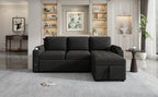 Black Convertible L-shaped Sofa Couch with Storage, Cup Holders, USB Ports, Chenille Fabric, 83.5' - Grand Goldman Shop
