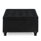 Large square storage ottoman with wooden legs, Upholstered button tufted coffee table with nail trims for Living Space, Black - Grand Goldman Shop