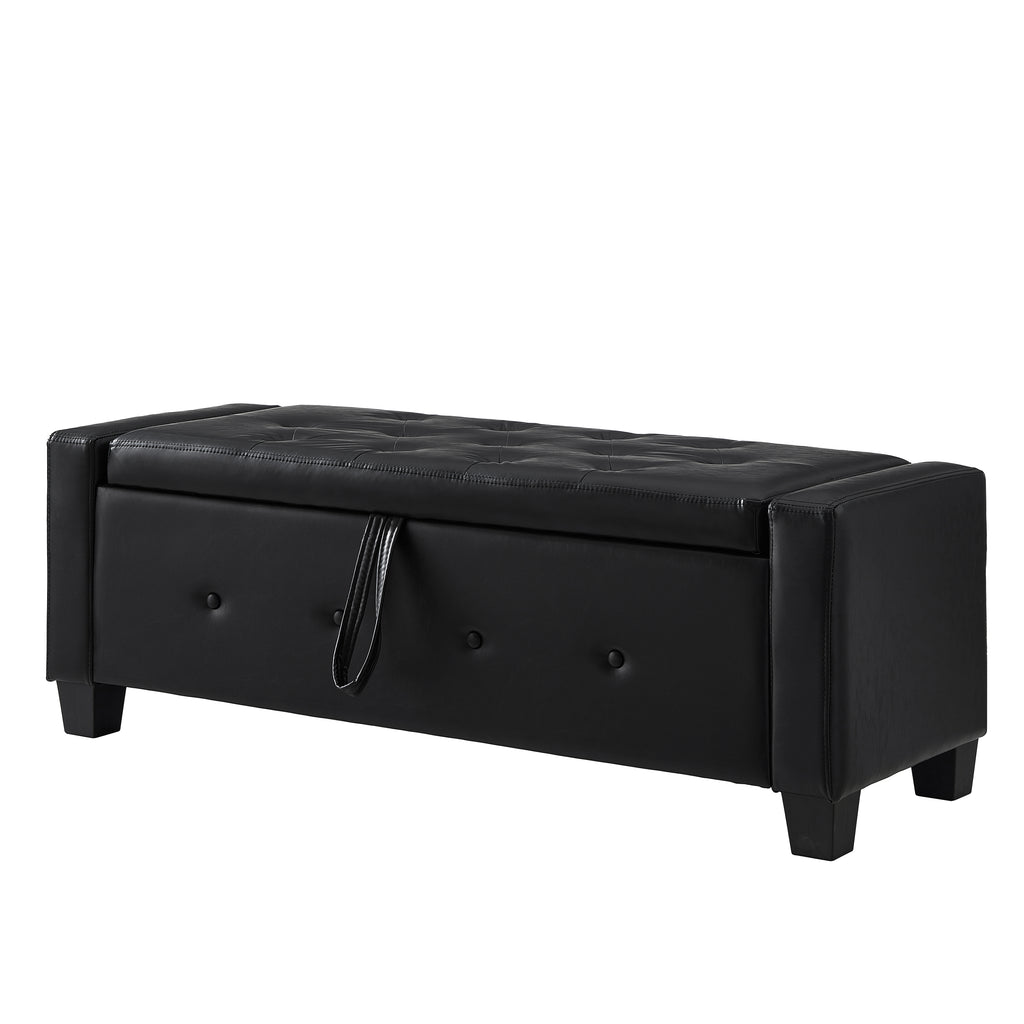 48' Ottoman Bench with Storage, Bench for Bedroom,Living Room,Hallway, Upholstered Tufted Faux Leather PU Ottoman Black - Grand Goldman Shop