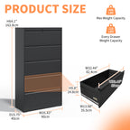 Stylish 5 Drawer Metal Lateral File Cabinet , Black Filing Cabinet with Lock, Lockable File Cabinet for Home Office, Locking 