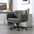 Criss Cross Chair with Adjustable Armrests & Wheels & Headrest, PU Lounge Vanity Desk Chair with Wide Seat for Cross-Legged S
