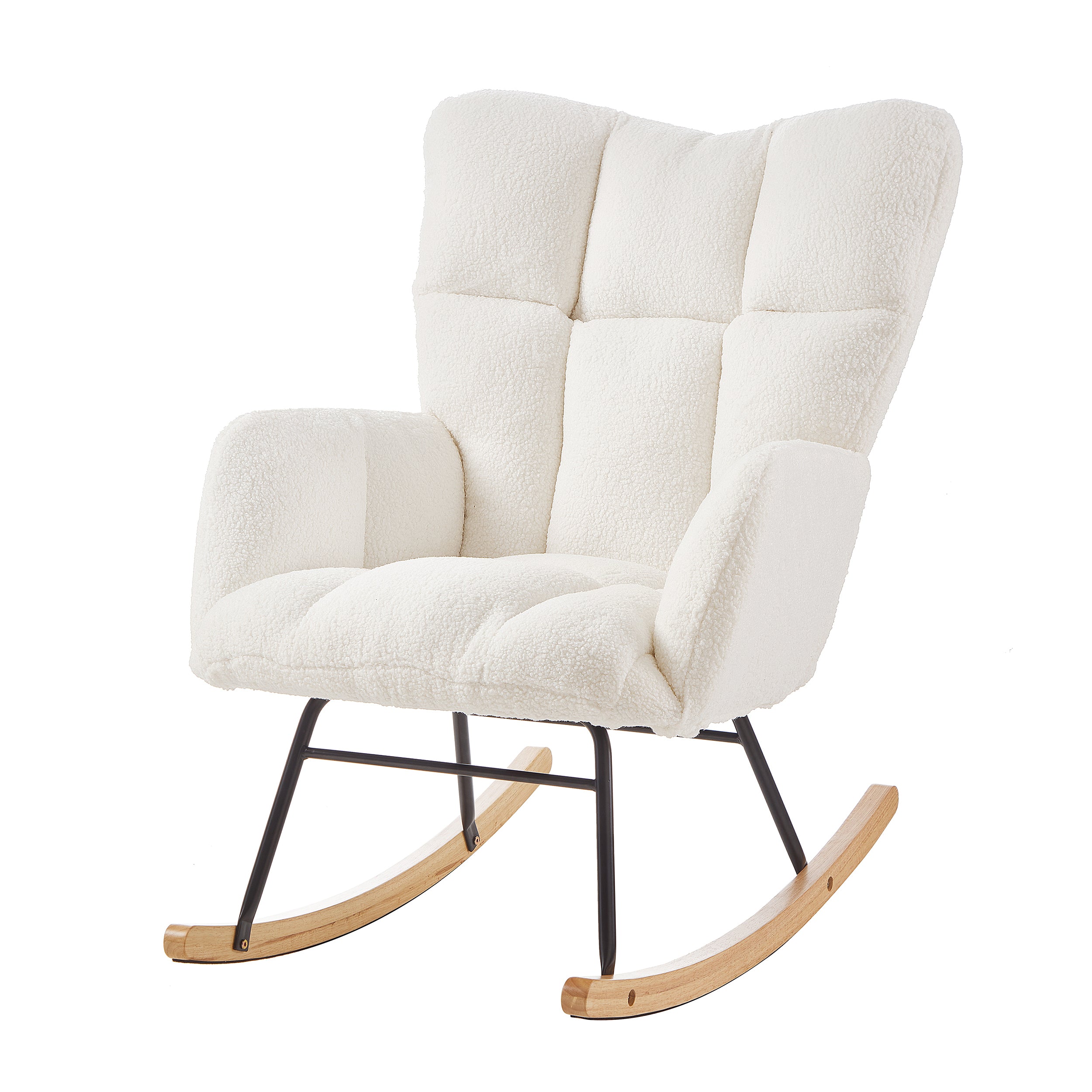 Glider Chair for Living Room Tufted Upholstered Teddy Fabric Rocking Chair with Metal Frame Accent Chair Ivory White - Grand Goldman Shop