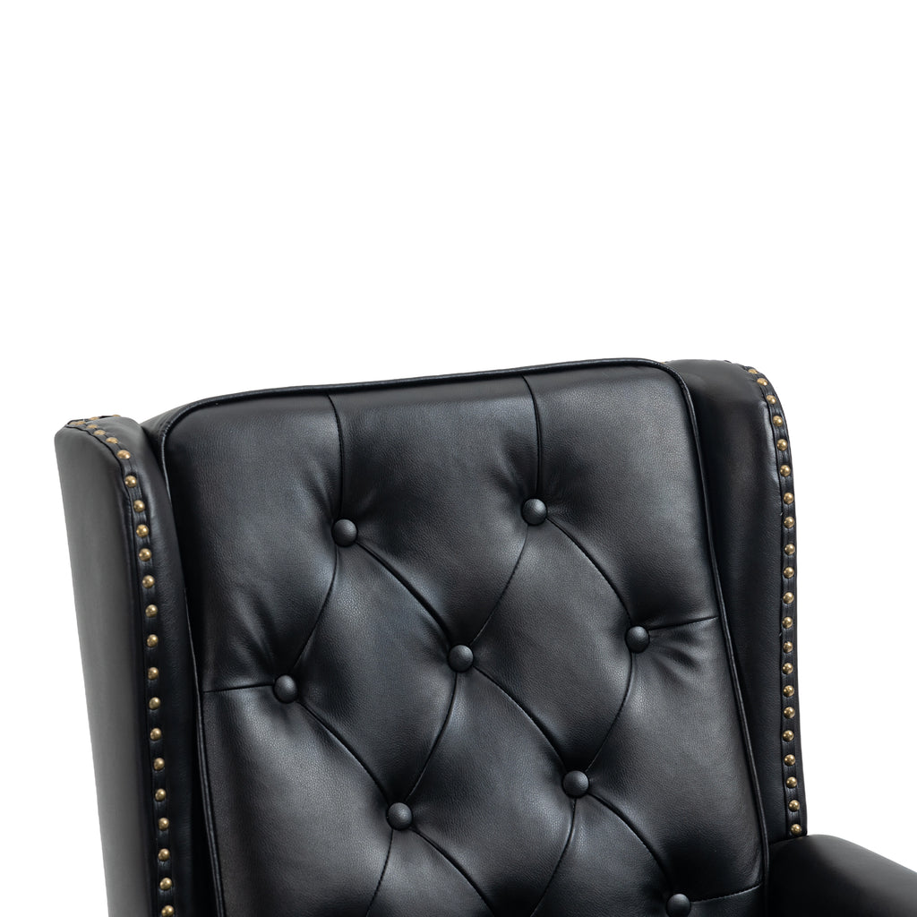 Modern Accent Armchair with Sturdy Wood Legs in Black PU Leather for Living Room or Bedroom - Grand Goldman Shop