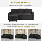 Black Convertible L-shaped Sofa Couch with Storage, Cup Holders, USB Ports, Chenille Fabric, 83.5' - Grand Goldman Shop