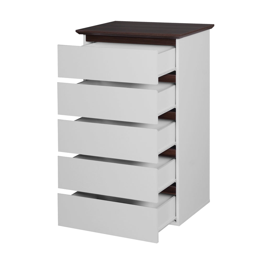 5 Drawer Dresser for Bedroom,  Modern Closet Dressers Chest of Drawers, White & Walnut color Storage Dresser Chest Cabinet Organizer Unit - Grand Goldman Shop
