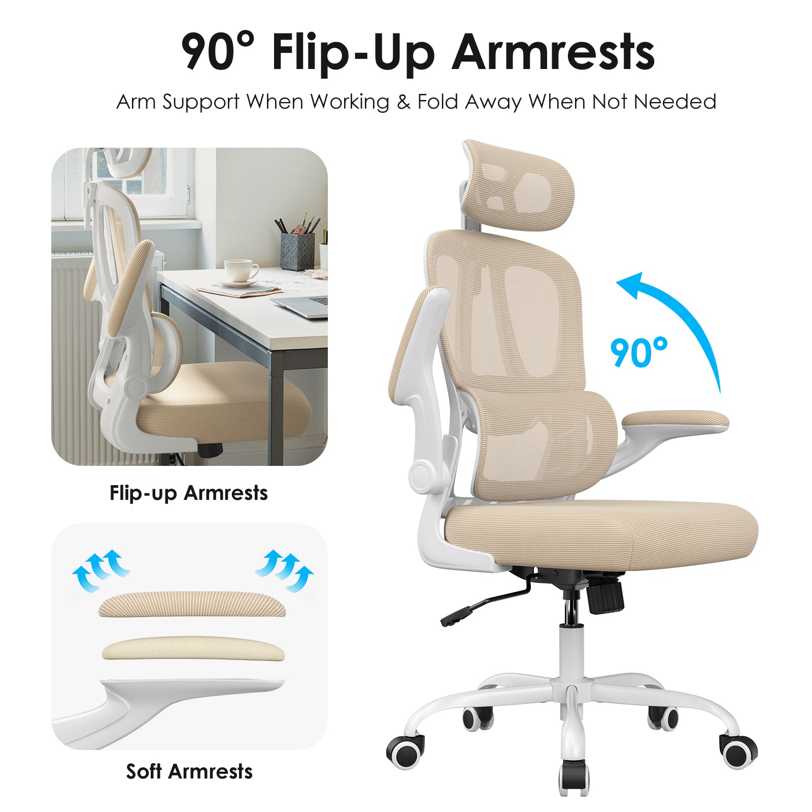 Ergonomic Office Chair, Desk Chair with Headrest and Lumbar Support, High Back Swivel Home Office Chair with Headrest for Hom