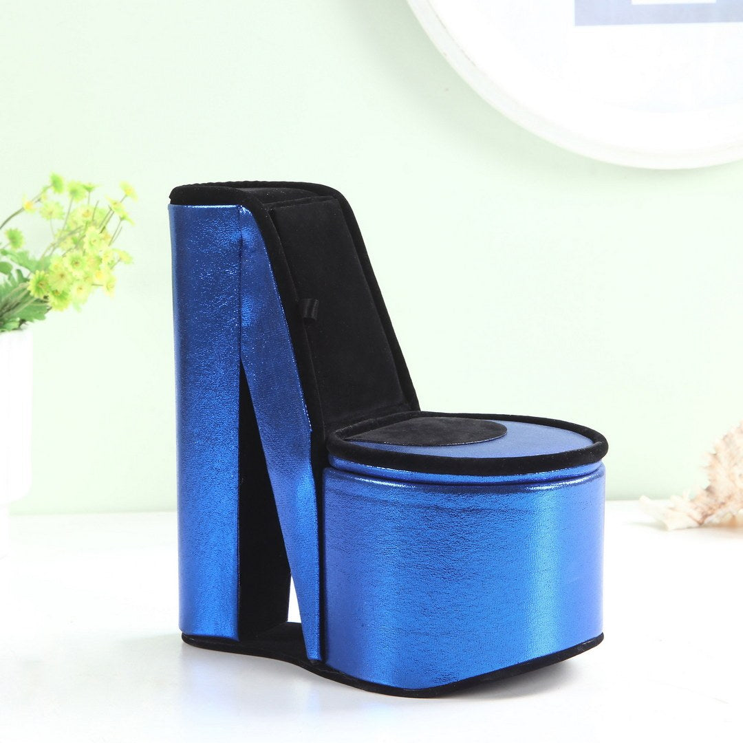9' Tall Display Jewelry Box with Hidden Storage, High Heel Shoe Design, Blue Velvet - Grand Goldman Shop