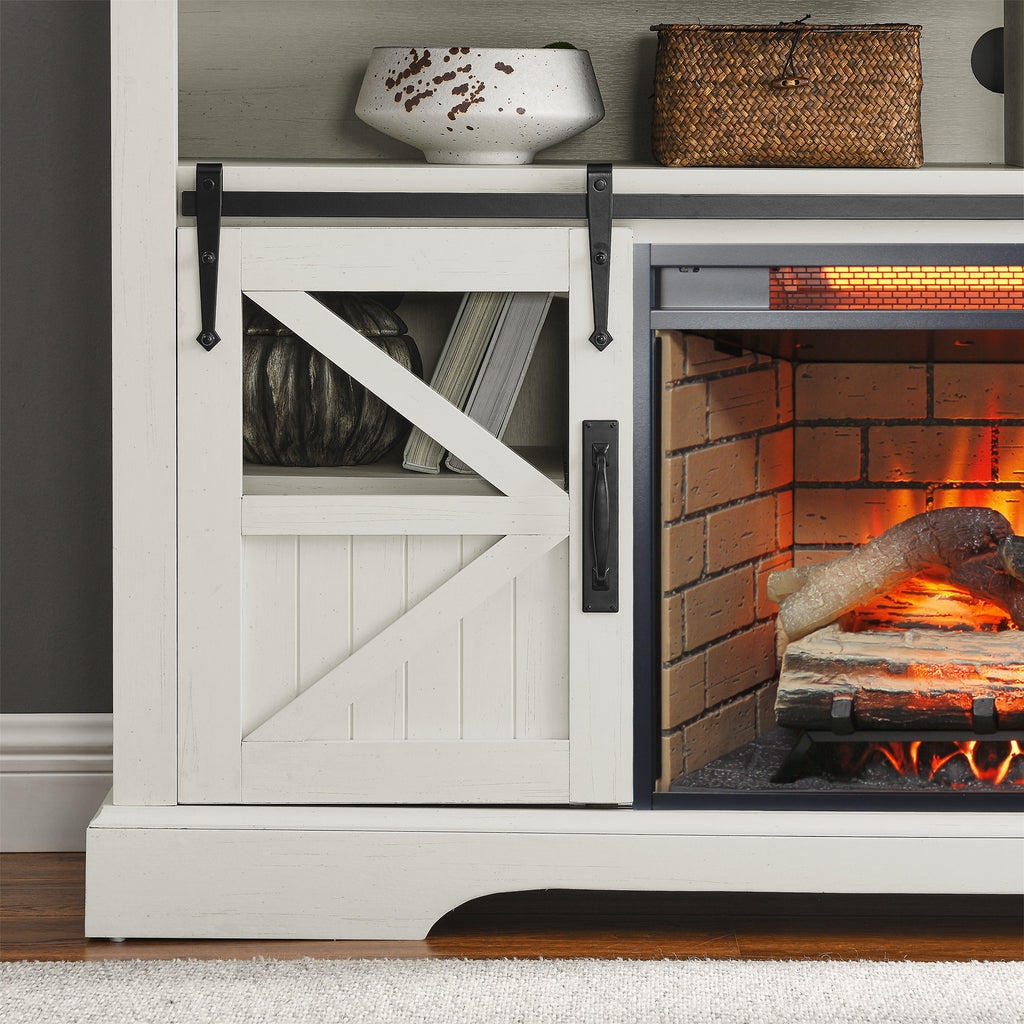 60 Inch Electric Fireplace  Entertainment Center With Door Sensor-Jasmine white color - Grand Goldman Shop