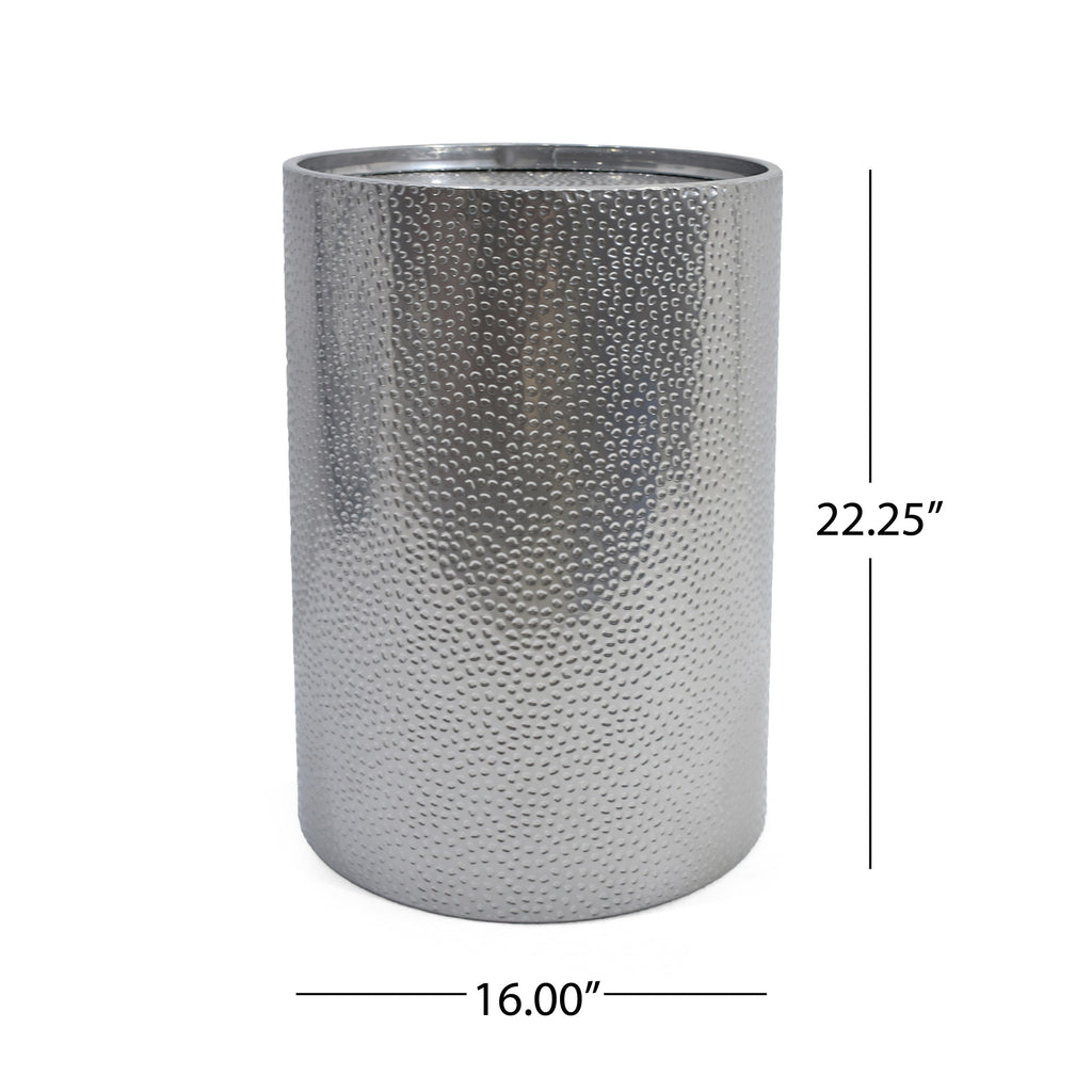 Modern Round Accent Table with Hammered Surface in Silver Iron Frame - Grand Goldman Shop