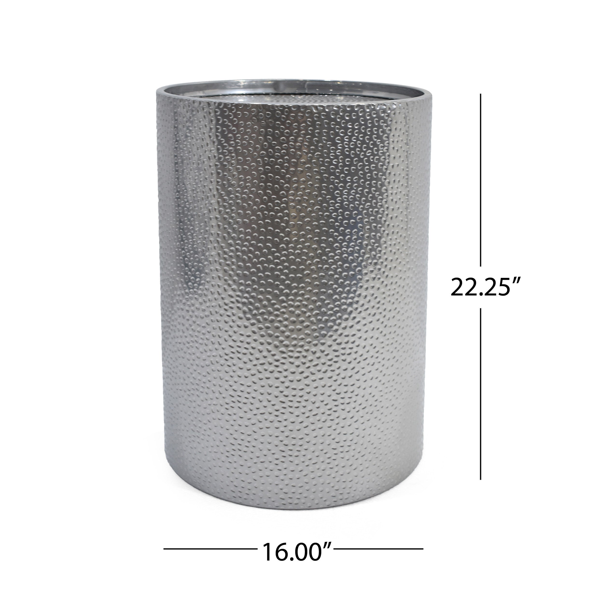 Modern Round Accent Table with Hammered Surface in Silver Iron Frame - Grand Goldman Shop