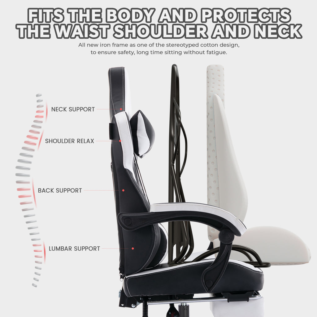 Gaming Chair with Footrest, High Back Gaming Chairs PVC Leather Ergonomic Office Gamer Chair Headrest Lumbar Support Racing S