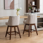 Ivory Upholstered Counter Height Swivel Barstools Set of 2, 26'' H Seat, Fabric and Rubber Wood - Grand Goldman Shop