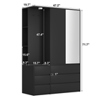 Wardrobe Closet 71.7' H, Bedroom Wooden Wardrobe with 2 Doors 6 Drawers, Modern Clothing Storage Cabinet Combination with Storage Shelves and Hanging Rail, Black - Grand Goldman Shop