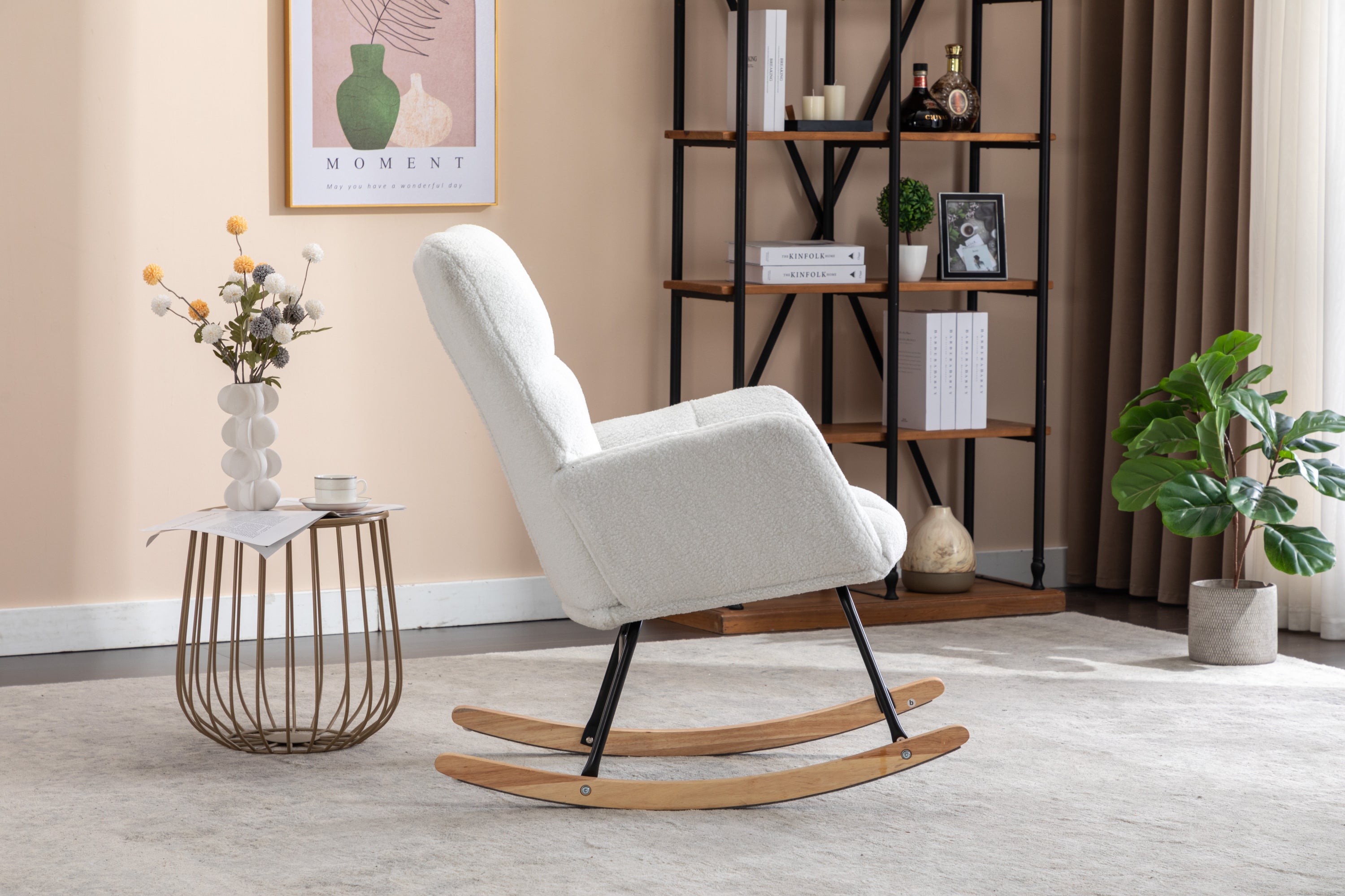 050-Teddy Fabric Rocking Gilder Nursery Chair For Living Room Indoor,Ivory - Grand Goldman Shop