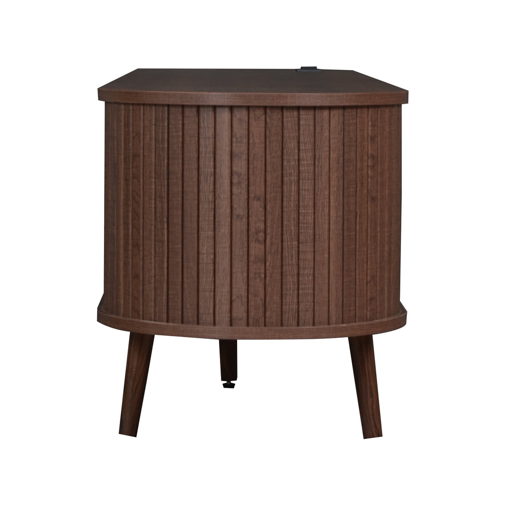 Mid Century Modern TV Stand for 70-Inch TV, Dark Brown MDF & Solid Wood Console with Tambour Doors, Drawers and Built-in Power Outlet - Grand Goldman Shop