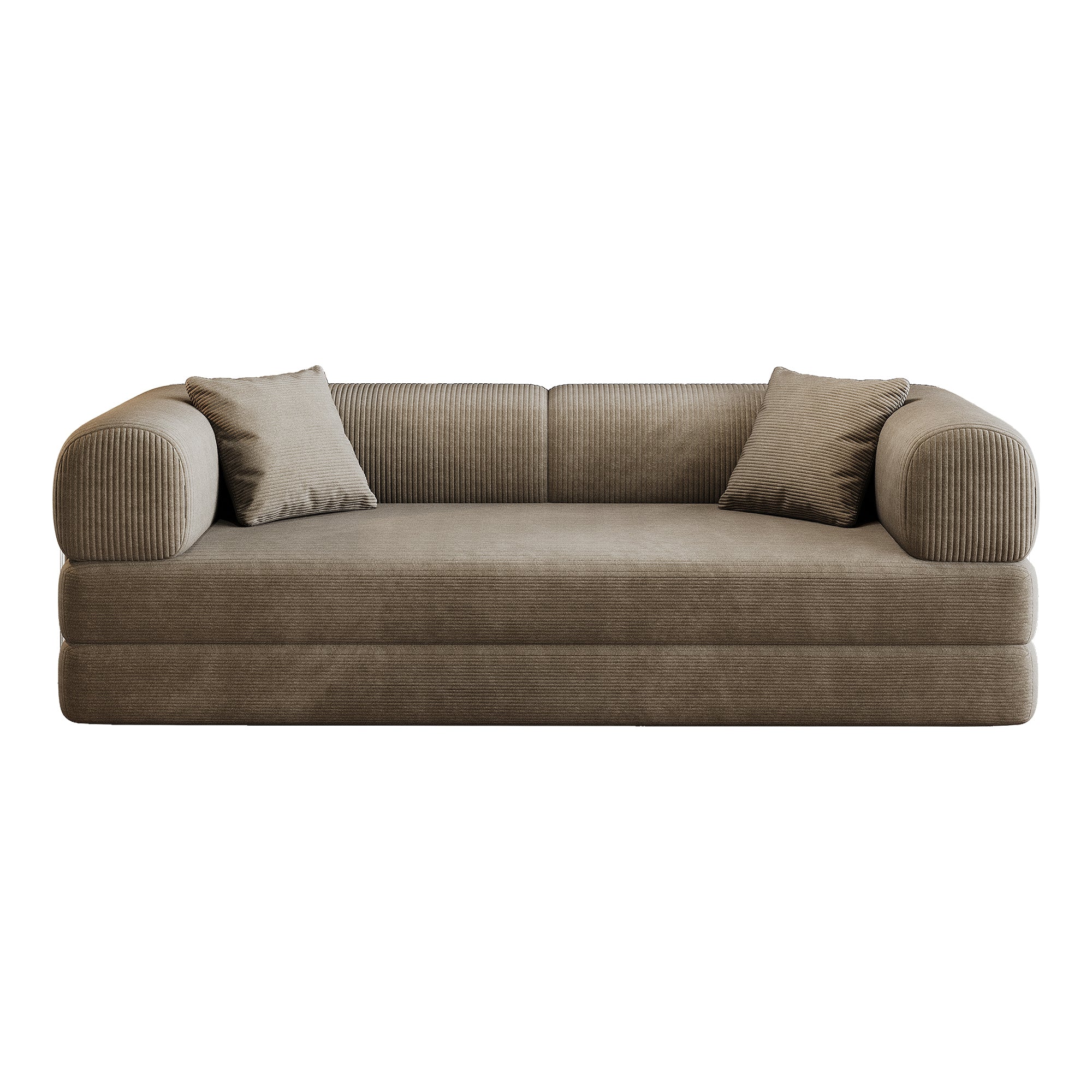 78.8' Compression Sofa,Convertible Floor Sofa Bed-with Pillow Back Support Armrest,Comfy Futon Couch Sleeper Bed,Loveseats Boneless Modular Sectional Sofa,Corduroy fabric,for Living Room,Bedroom,Camel - Grand Goldman Shop