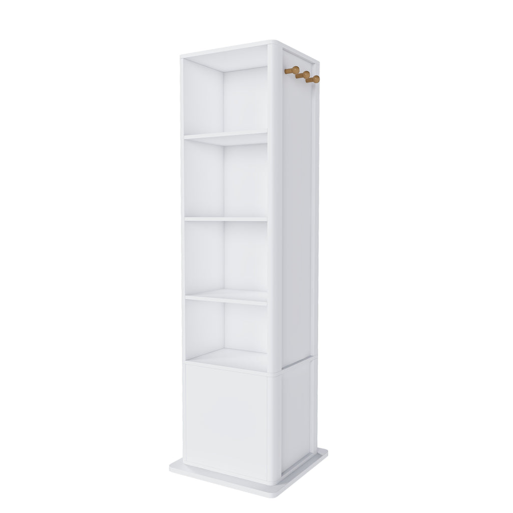 360° Rotating White Makeup Cabinet with Full-Length Mirror, Jewelry Storage, Coat Rack, 4 Open Shelves, 2 Built-In Shelves, MDF and Glass - Grand Goldman Shop