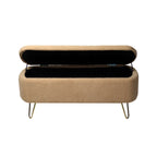 Camel Storage Ottoman Bench for End of Bed Gold Legs, Modern Camel Faux Fur Entryway Bench Upholstered Padded with Storage for Living Room Bedroom - Grand Goldman Shop