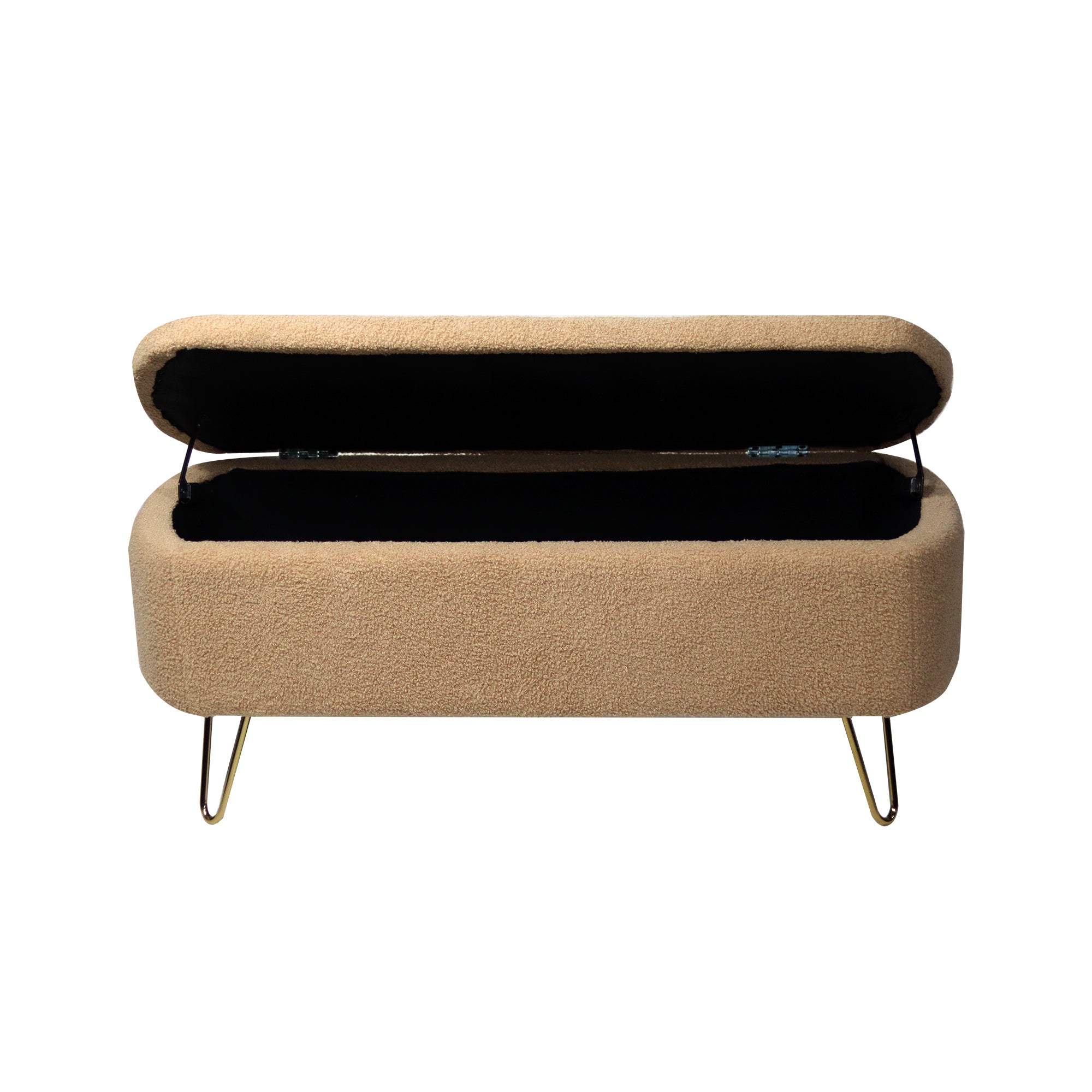 Camel Storage Ottoman Bench for End of Bed Gold Legs, Modern Camel Faux Fur Entryway Bench Upholstered Padded with Storage for Living Room Bedroom - Grand Goldman Shop
