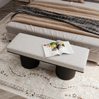 Upholstered Bench with Black Chunky Legs Light Grey Boucle Fabric Contemporary Style Bed-end Bench for Bedroom Living Room - Grand Goldman Shop