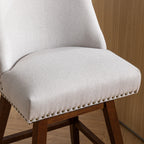Ivory Upholstered Counter Height Swivel Barstools Set of 2, 26'' H Seat, Fabric and Rubber Wood - Grand Goldman Shop