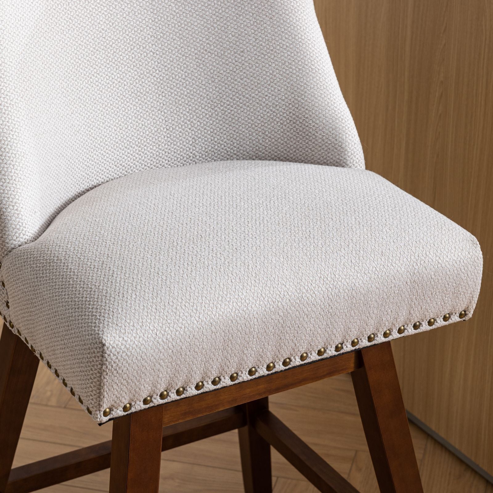 Ivory Upholstered Counter Height Swivel Barstools Set of 2, 26'' H Seat, Fabric and Rubber Wood - Grand Goldman Shop
