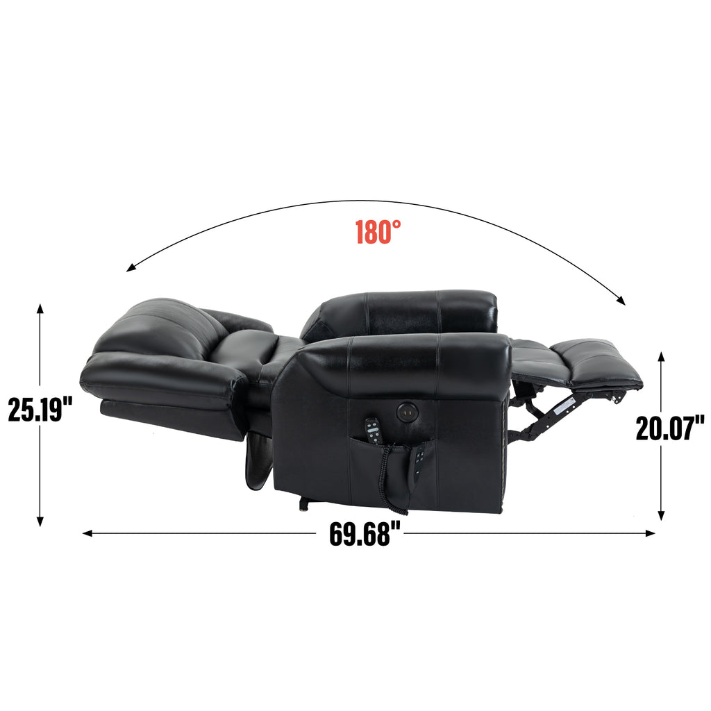 Power Lift Recliner Chair Heat Massage Dual Motor Infinite Position Up to 350 LBS, Genuine Leather, Heavy Duty Motion Mechanism with USB Ports, Black - Grand Goldman Shop
