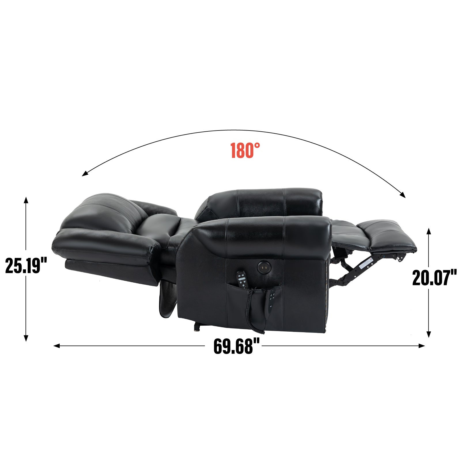 Power Lift Recliner Chair Heat Massage Dual Motor Infinite Position Up to 350 LBS, Genuine Leather, Heavy Duty Motion Mechanism with USB Ports, Black - Grand Goldman Shop