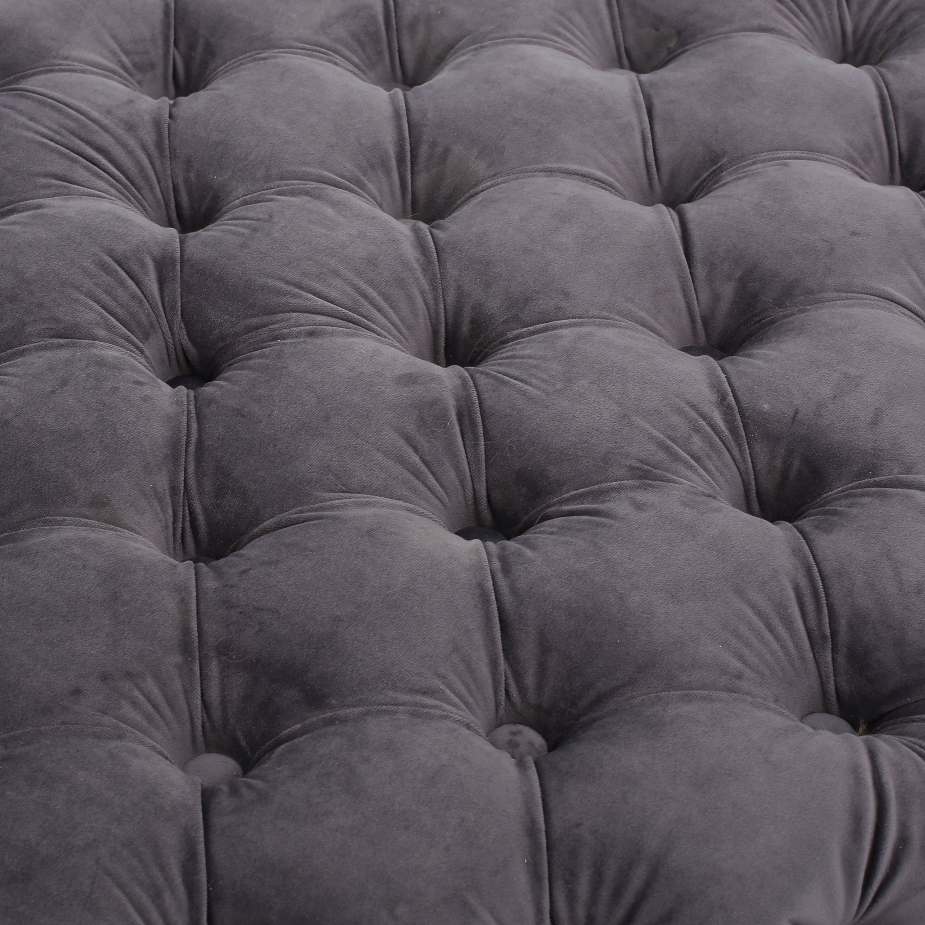 Modern Glam Velvet Ottoman with Button-Tufted Diamond Stitch Design in Grey - Grand Goldman Shop