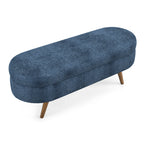 Modern Ottoman Oval Storage Bench with Rubber Wood Legs, Dark Blue Fabric, 43.5'x16'x16' - Grand Goldman Shop