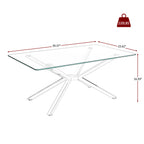 39.37' Rectangular Clear Tempered Glass Coffee Table,Stylish Design with silver Metal Legs, Coffee Table for Living Room - Grand Goldman Shop