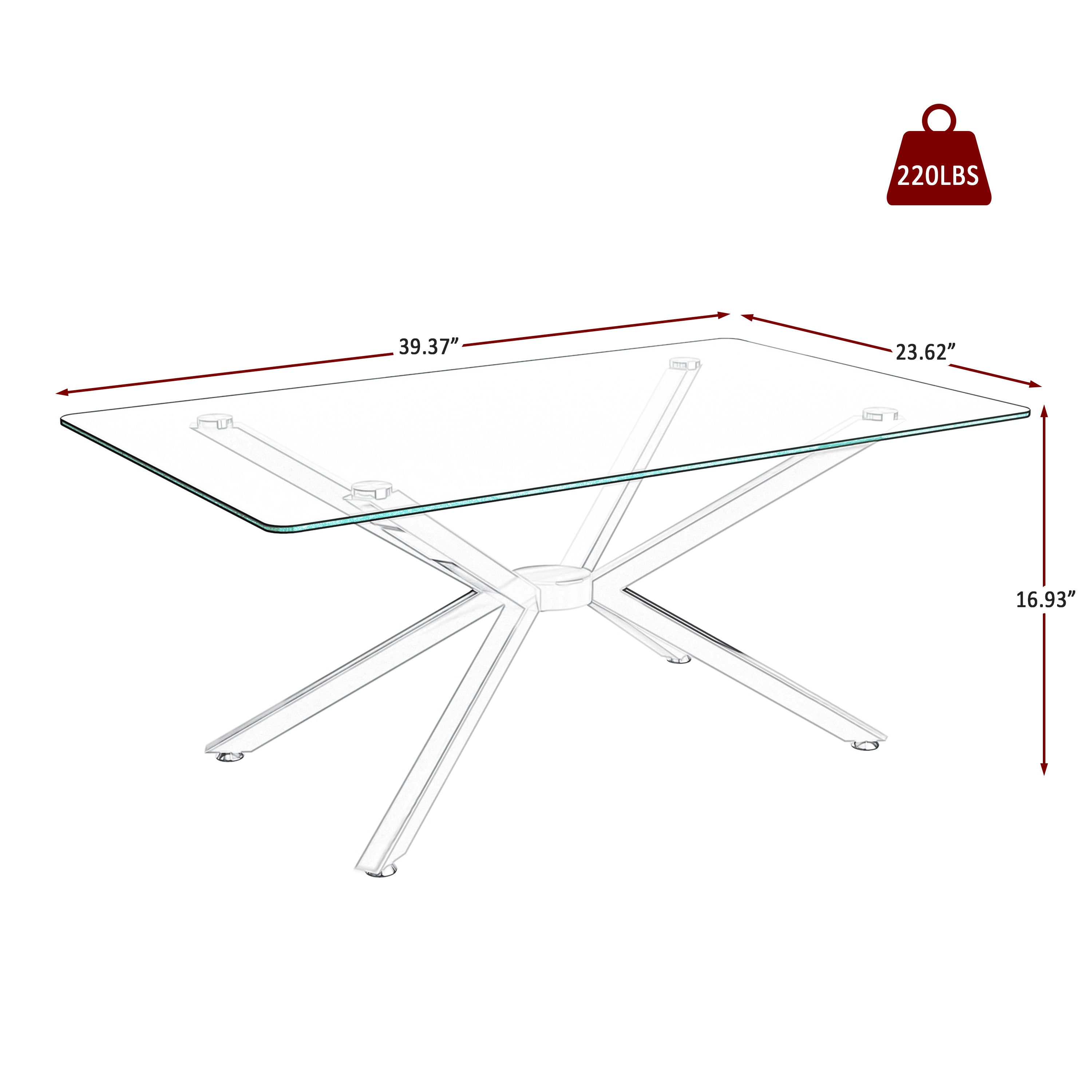 39.37' Rectangular Clear Tempered Glass Coffee Table,Stylish Design with silver Metal Legs, Coffee Table for Living Room - Grand Goldman Shop