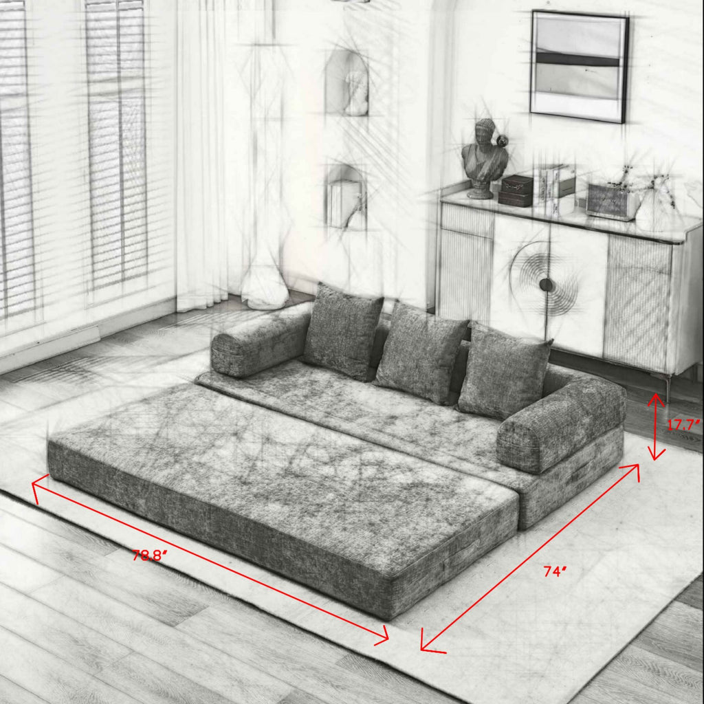 Comfy Convertible Folding Mattress Couch, Floor Sofa Bed, Chenille Floor Sofa with Armrest, Floor Sofa Lounge Couch for Living Room Bedroom Lounge Studio-Green - Grand Goldman Shop