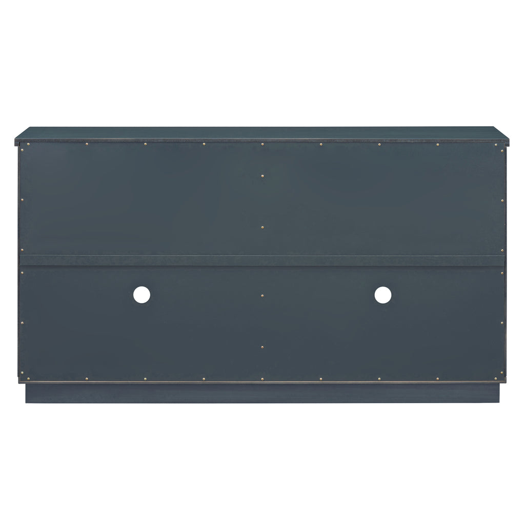 TREXM 4-Door Large Storage Buffet Cabinet with Glass Doors, Arched Cabinet with Adjustable Shelves for Kitchen, Dining Room and Living Room (Navy) - Grand Goldman Shop