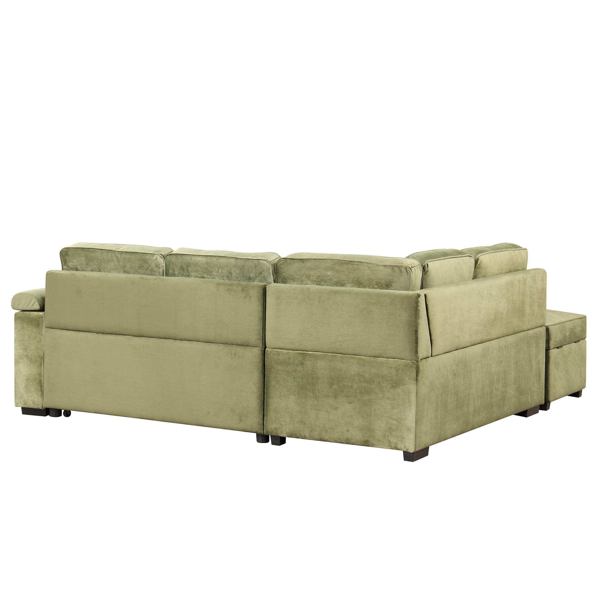 Green Velvet Sleeper Sofa Bed with Storage Ottoman, L Shape Pull Out Couch for Living Room and Bedroom - Grand Goldman Shop